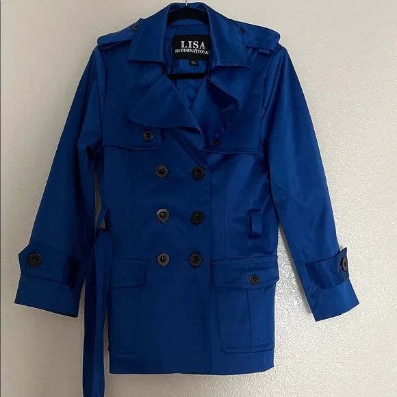 Lisa International Jacket Collared Double Breasted Pockets Belt Lined Size M - Picture 1 of 13